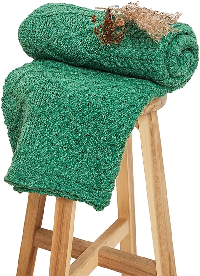 Carraig Donn Aran Woollen Mills Irish Blanket 100% Merino Wool Throw Made in Ireland Patchwork Design (Merino Kiwi)
