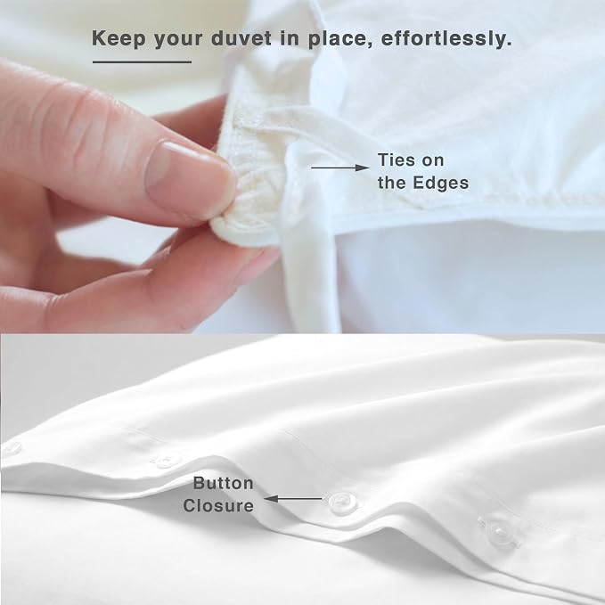 Fabdreams GOTS Certified 100% Organic Cotton Duvet Cover Queen Size - 400 TC Sateen - Soft - Silky - Zipper Closure - Edge Ties - 1 Duvet Cover (90"x92") + 2 Pillow Shams (20"x26") - White, 3 Piece