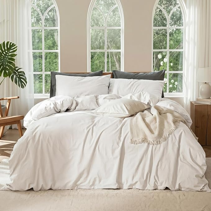 100% Pure French Flax Linen Blend Duvet Cover Set King Size, 3-Piece Breathable Bedding Set with Long Zipper Closure & Corner Ties, Soft, Lightweight & Durable Bedding Ideal for Hot Sleepers