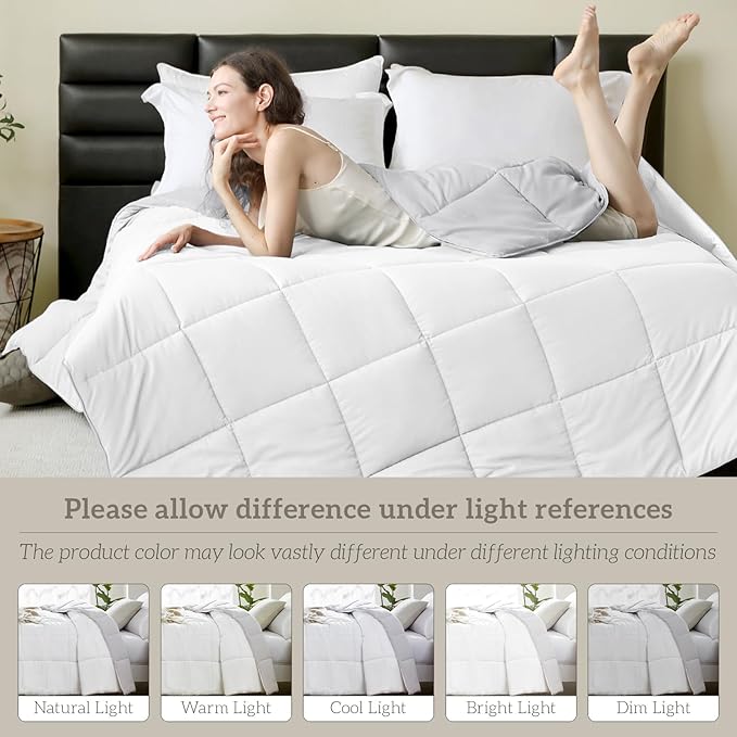 Homelike Moment Comforter King Size - Grey Duvet Insert Down Alternative Bed King Comforter, Lightweight Bedding Comforters Quilted Soft All Season Reversible White/Light Gray