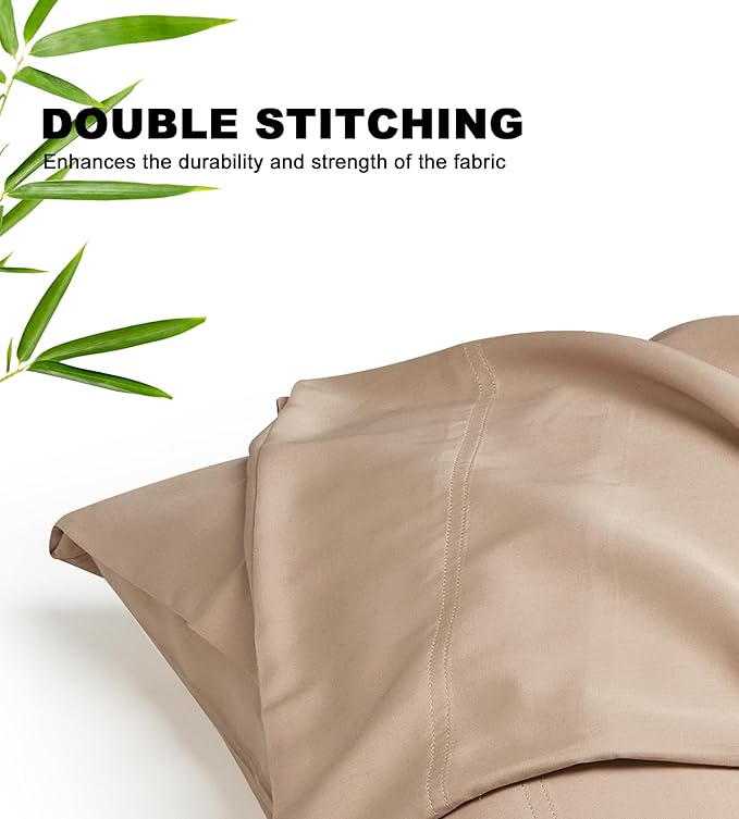100% Rayon Derived from Bamboo Pillowcases Queen Size Set of 2, Durable Hotel Quality Silky Pillow Cases, Beige 20x30 Inches