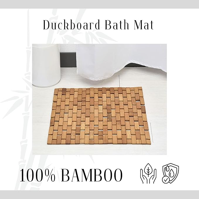 EVIDECO French Home Goods Square Natural Bamboo Bathroom Mat - Non Slip Bath Mat - Perfect for Shower, Spa, Sauna and Bathroom Decor - Foldable Duckboard, 18 x 18 inches, Light Brown