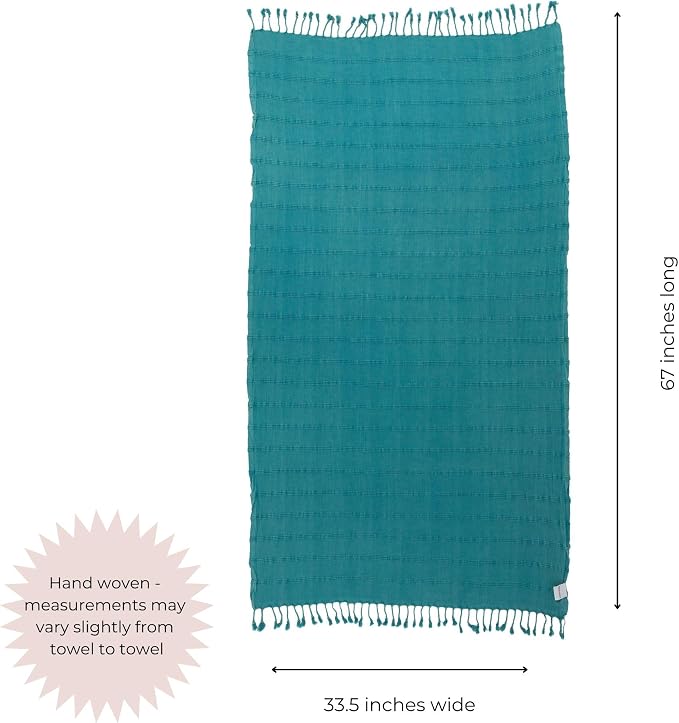 InfuseZen Stonewashed Turkish Cotton Bath and Beach Towel - Teal Green/Blue | 100% Organic, Thin, Soft, Lightweight, Absorbent, Quick-Drying, Large Peshtemal, Sand-Resistant for Shower, Pool, Spa, Travel