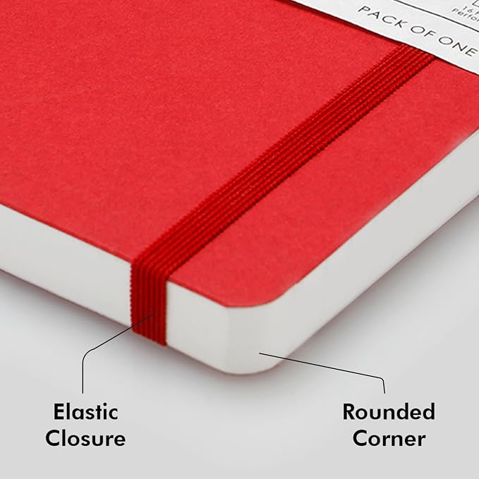 myPAPERCLIP Executive Series A5 Checks/Square Grid Notebook | 192 Pages, 80 GSM, Soft Cover, A5 (5.83 x 8.27 in) | Flat Lay | Bookmark, Elastic Closure & Back Pocket | Red