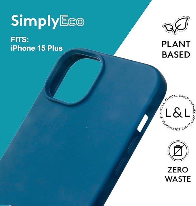LOAM & LORE Biodegradable Phone Case for iPhone 15 Plus, Plastic Free Eco Friendly Phone Case, Plant Based Compostable iPhone 15 Plus, Premium Zero-Waste Phone Cover (Deep Blue) (Blue)