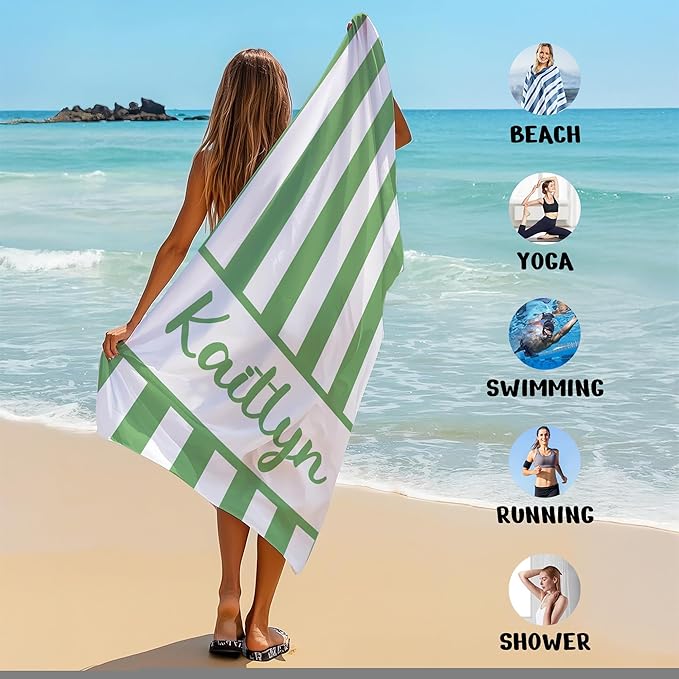 JML Personalized Beach Towel with Name, Custom Cabana Stripe Beach Towel, Customized Microfiber Pool Towel, Quick Dry & Absorbent Swim Towel for Adult,Anniversary, Birthday, Summer Holiday,Vacation