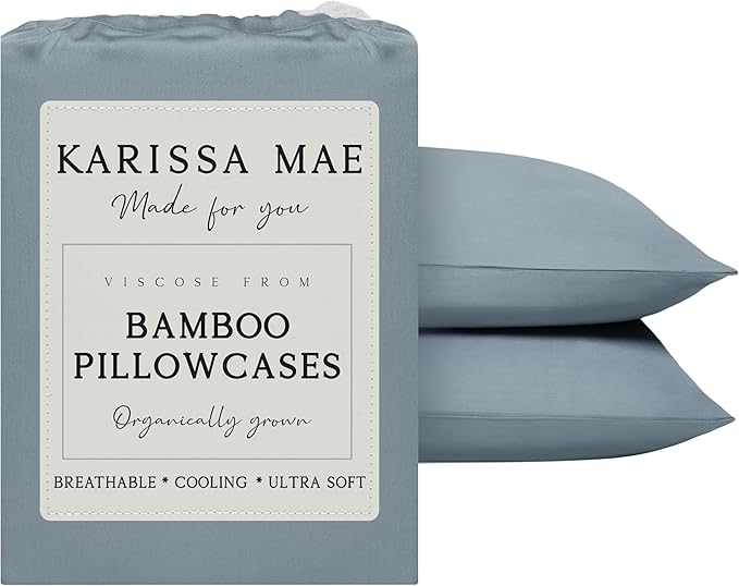 KARISSA MAE Pure Viscose from Bamboo Standard Size Pillowcase Set | 100% FSC Certified | Luxuriously Soft | Cooling | [Chambray Blue]