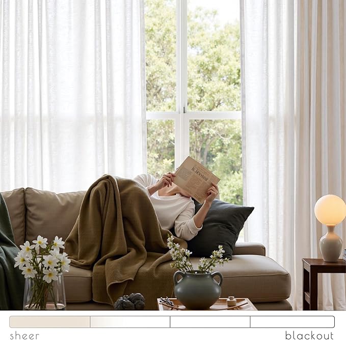 jinchan Linen Blend Curtains 108 inch Extra Long 2 Panels for Bedroom Living Room, Light Filtering 60 inch Wide Farmhouse Drapes with Rod Pocket Back Tab(60W x 108L, Off White)