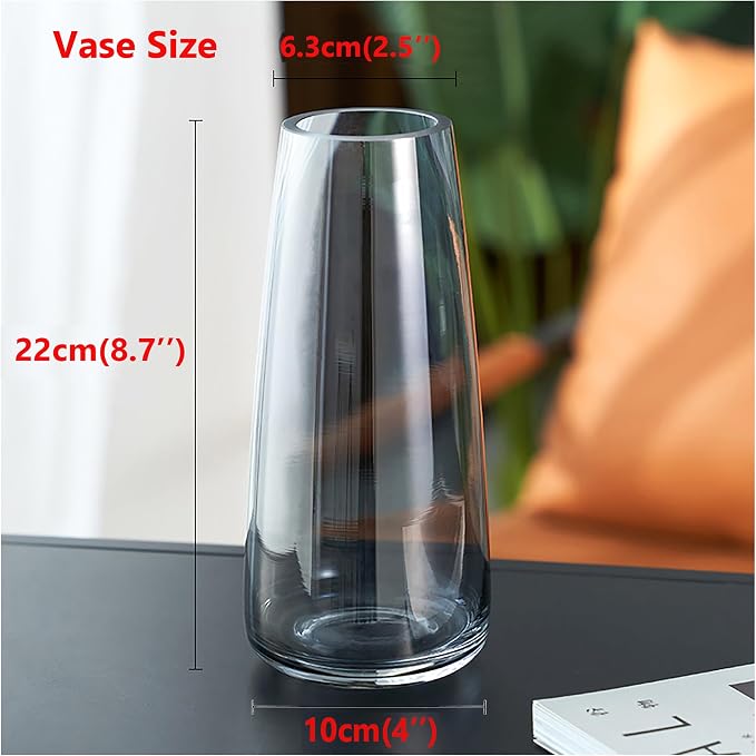FANTESTICRYAN Modern Glass Vase Crystal Clear Glass Vase for Home Office Decor (Crystal Grey)