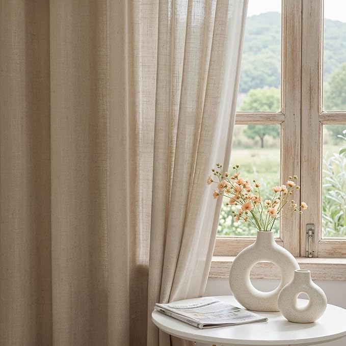 MYSKY HOME 108 Inches Long Taupe Sheer Curtains for Living Room 2 Panel Sets Light Filtering Window Drapes for Sliding Door Back Tab Draperies Floor to Ceiling Curtains Soft, 50" Wide