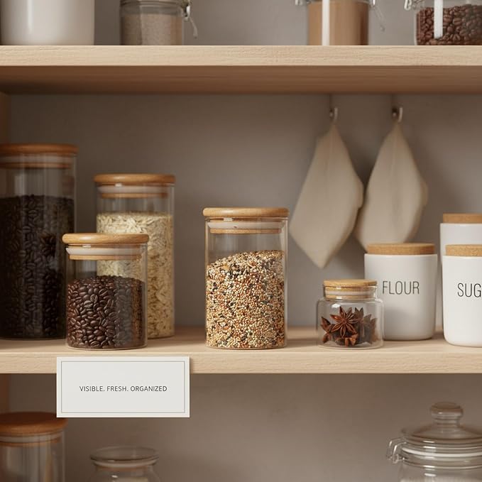 Borosilicate Glass Storage Jar with Bamboo Lid, Airtight Dry Food Canister for Kitchen Pantry & Countertop Organization