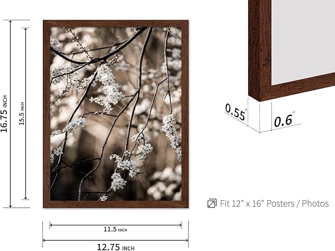 Monem Art Cherry Blossom Branch Photography Print - Moody Botanical Nature Art Poster - Wall Decor for Living Room, Bedroom or Office - 12x16 Brown Framed Wall Art by Mareike Bohmer