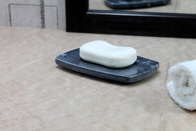 KLEO Natural Stone Soap Dish or Bath Accessories for Bath Tub or Wash Basin (Black with Natural Lines) (Pack of 2)