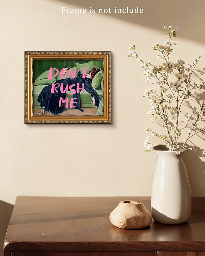 Vodefoad Don't Rush Me Altered Art Portrait, Girly Wall Art, Trendy Gallery Wall Print, Pink Graffiti Poster, Vintage Painting, Women Wall Artwork Maximalist Decor for Bedroom Bathroom Decor - 8x10Inch Unframe