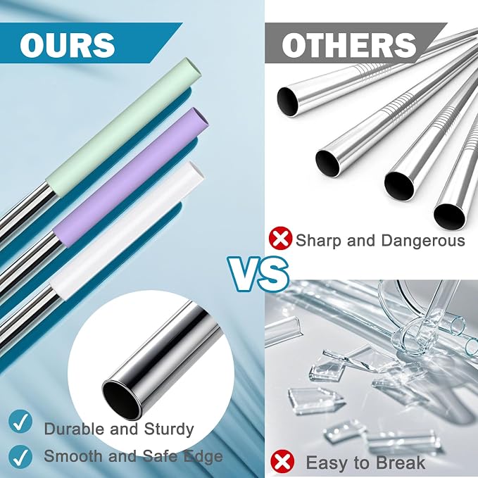 HEYSKAY 6pc Replacement Straws Reusable for Stanley Tumbler 40oz 30oz Metal&Plastic Replacement Straws with Straw Covers,Silicone Tips and Cleaning Brushes