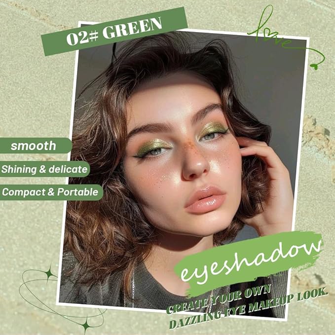 Gold Green Single Shimmer Glittle Eye shadow Palette Makeup, Single Shimmer Eyeshadow for Older Women, High Pigment Natural Sombras Crema Para Ojos, Talc, Paraben & Cruelty Free (02#Gold Green)