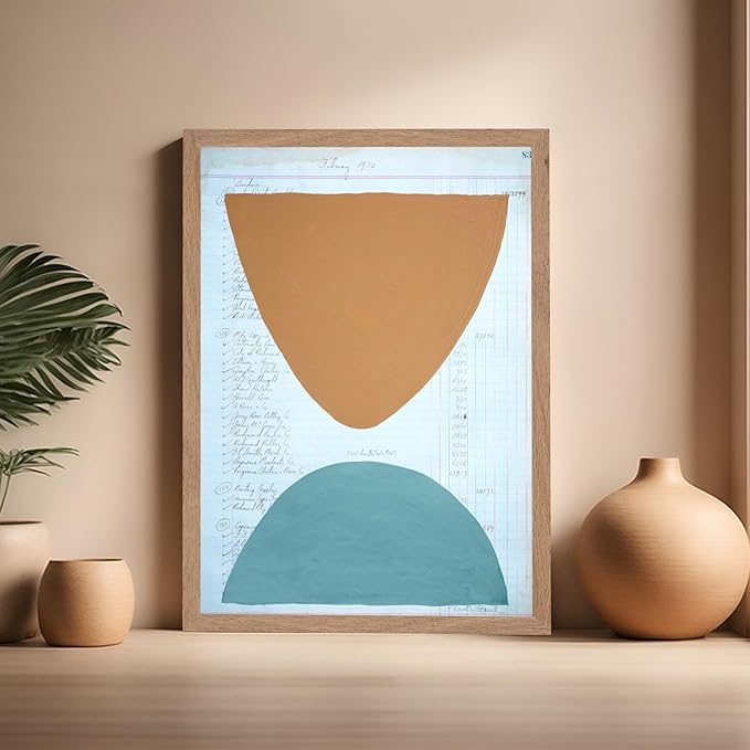 Monem Art Abstract Ledger Paper Geometric Print - Modernist Organic Shapes Art Poster - Wall Decor for Office, Living Room or Studio - 16x20 Beige Framed Wall Art by Renee Stramel