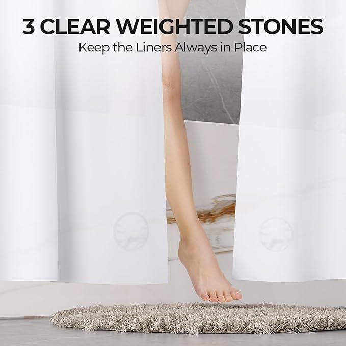 AmazerBath Shower Curtain Liner 2 Pack, 72 x 78 Inches PEVA Plastic Shower Liner with 3 Weighted Stones and 12 Rustproof Metal Grommet, Lightweight Waterproof Shower Curtain - White