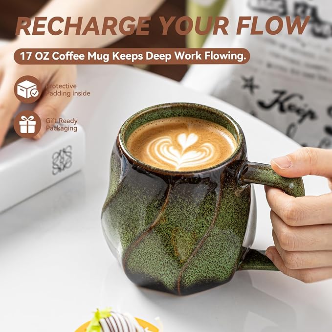 Forest Hearth Ceramic Coffee Mug - 17 oz Unique Reactive Glaze Coffee Cup with Ergonomic Large Handle, Ceramic Mug for Office Home, Birthday Gift for Men Women