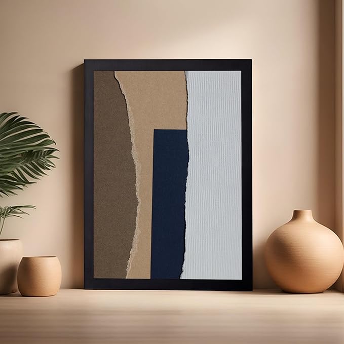 Monem Art Torn Paper Neutral Collage Print - Minimalist Scandinavian Abstract Poster - Wall Decor for Living Room, Bedroom or Office - 16x20 Black Framed Wall Art by Mareike Bohmer