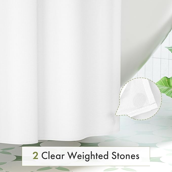 Amazer Small Stall Shower Curtain Liner Washable, 60 x 72 Inches, Fabric Shower Liner with 2 Bottom Stones, Narrow Waterproof RV Shower Curtain Liner, 10 Grommet Holes, Hotel Quality, White