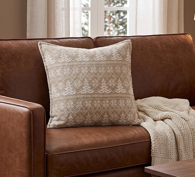 SanVia Cotton Throw Pillow Covers 20x20 – Handwoven Jacquard Texture, Fade-Resistant, No Pilling – Hidden Zipper, Decorative Cushion Cover for Sofa, Couch, Bed – Insert Not Included (Boho, Green)