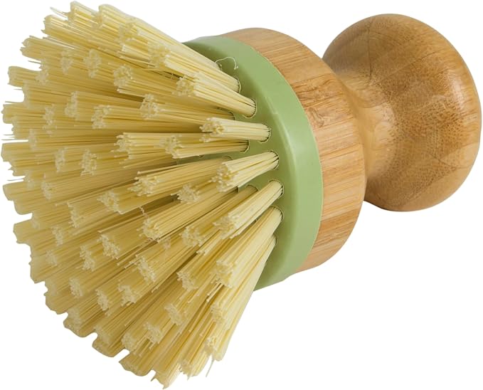 Bamboo Naturals Greenery Mini Scrub Brush, Made of Sustainable Bamboo and Recycled Plastic, Scrub Pots, Pans, Vegetables, and More, Pack of 2