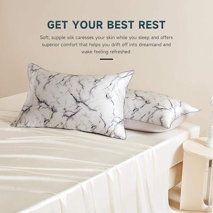 THXSILK Natural Mulberry Silk Pillowcase, 6A+ High-Grade Fibers Mulberry Silk Pillowcase for Hair and Skin, King Size 20"x36" Silk Pillow Case with Hidden Zipper - Grey Marble