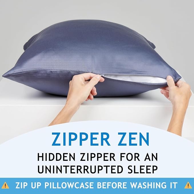 Zippered Pillowcases - King Size 36x20, 100% Viscose Derived from Bamboo, 2 PK, Dark Gray - Cooling Pillow Cases - Silky Pillow Covers for Hot Sleepers, Menopause, Night Sweats - by JoMo