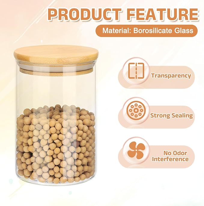 uxcell Glass Food Storage Jars 16.9oz Glass Canisters with Bamboo Airtight Wooden Lids Food Storage Container for Coffee Tea Sugar Candy Cookie Rice Flour Pasta Nuts Clear