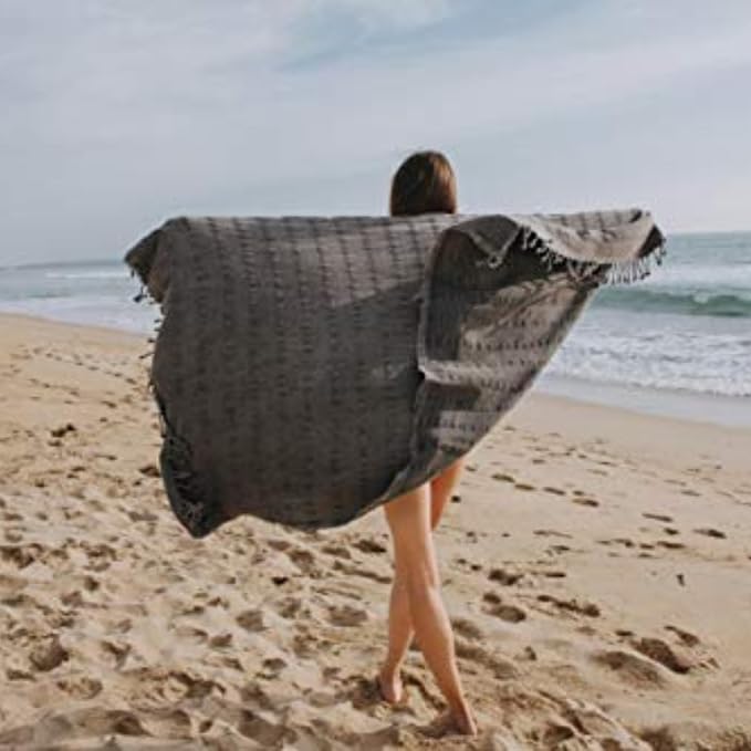 InfuseZen Stonewashed Turkish Cotton Bath and Beach Towel - Faded Black | 100% Organic, Thin, Soft, Lightweight, Absorbent, Quick-Drying, Large Peshtemal, Sand-Resistant for Shower, Pool, Spa, Travel