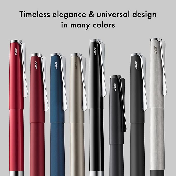 Lamy Studio Premium Fountain Pen 069 Stainless Steel in Shiny Lacquer Finish and Polished Steel Nib Size M Propeller-shaped Clip Including Ink Cartridge T 10 Blue
