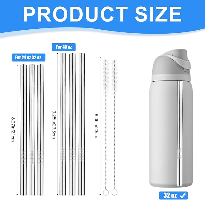 6 Pcs Metal Straw Compatible with Owala FreeSip 24 oz 32 oz 40 oz, Straw for Owala with 2 Straw Cleaner Reusable Stainless Steel Koala Straws Replacement for Owala Bottle