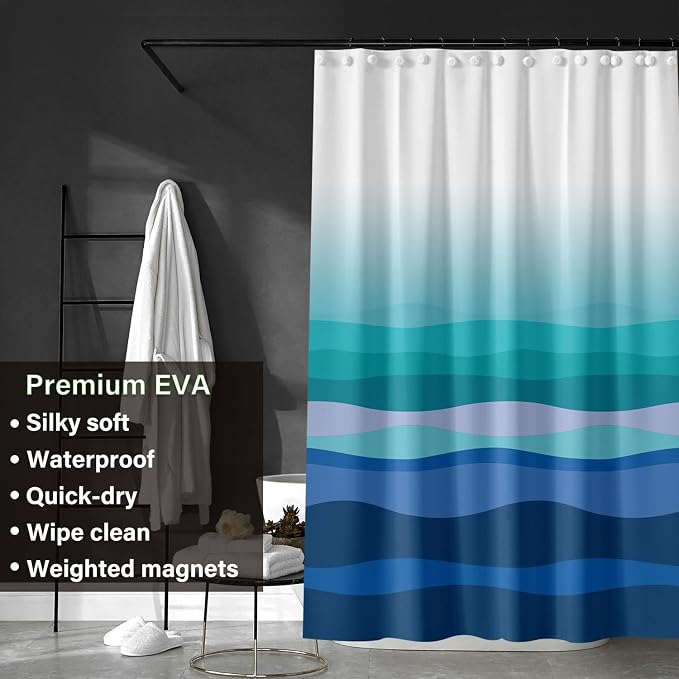 Plastic Shower Liner - Premium EVA 5G Shower Curtain Liner with Rustproof Grommets and 3 Weighted Magnets, Waterproof Shower Curtains for Bathroom (Gradual Wave, 72" x 72")