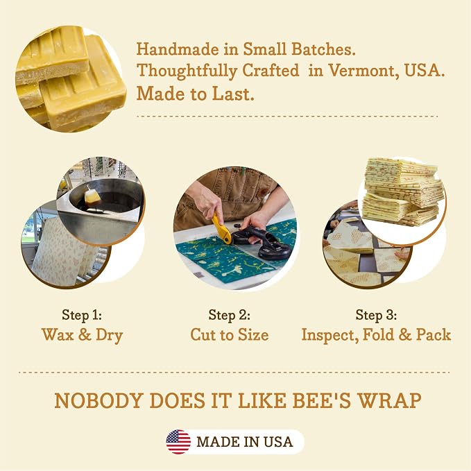 Bee's Wrap Beeswax Wraps for Food - Cut to Size 14x52" Beeswax Wrap Roll - Made in USA Reusable Natural Food Wrap - Herb Garden Print