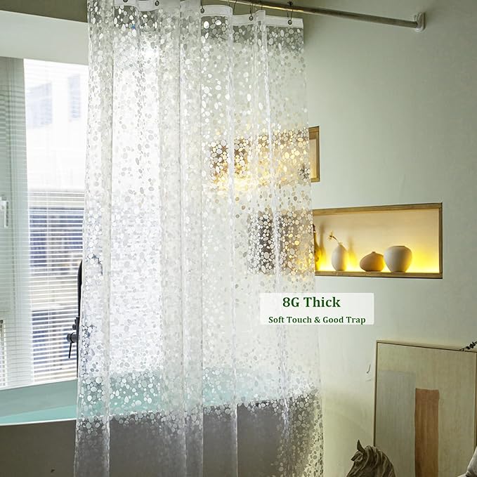 Stall Shower Curtain Liner 54 x 72 inch, EVA Weighted Bathroom Shower Liner with Strong Magnets, Heavy Duty,Clear Shower Curtain Cobblestone(54" W X 72" H)