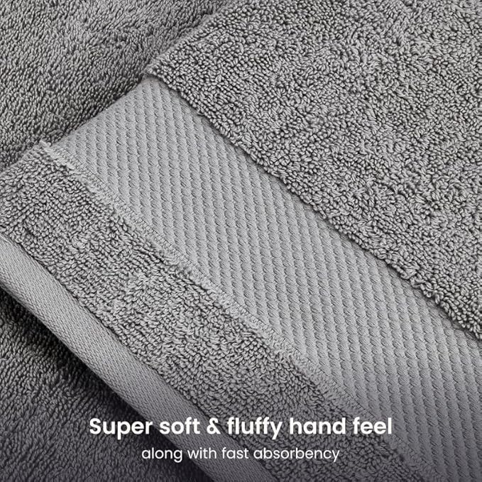 BIOWEAVES 100% Organic Cotton 700 GSM Plush 6-Piece Towel Set GOTS Certified, 2 Bath Towels, 2 Hand Towels & 2 Washcloths - Light Grey