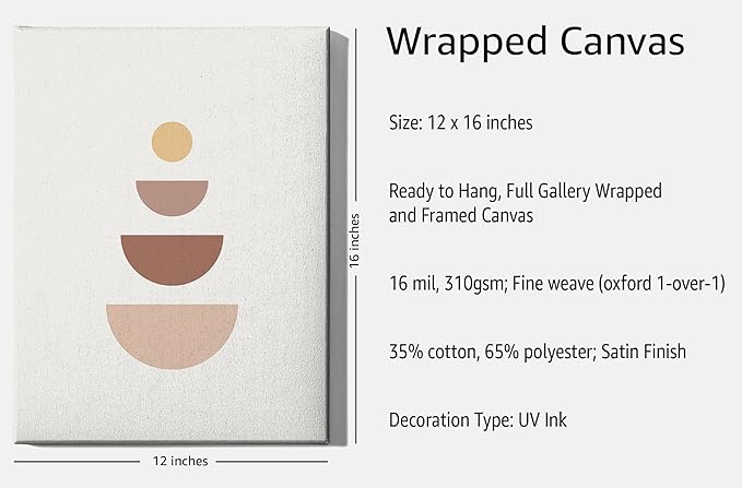 Y2K BOO Minimalist Geometric Wrapped Canvas Wall Art Stacked Semi-Circle Earth Tones Terracotta 12x16 Inch Gallery Stretched Modern Home Wall Art