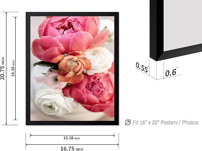 Monem Art Pink Peony Floral Macro Photography Print - Romantic Flower Art Poster - Wall Decor for Living Room, Bedroom or Office - 16x20 Black Framed Wall Art by Mareike Bohmer