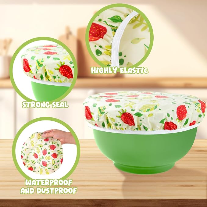 4-Pack Reusable Cotton Bowl Covers with Fruit Pattern, 6/8/10/12 Inch Elastic Food Storage Covers for Bread Proofing, Sourdough Dough, Kitchen Containers & Food Storage