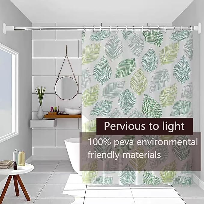 TIKABC Shower Curtain Liner, 4G PEVA Banana Leaves Shower Liner, Plastic Waterproof Shower Curtains, 72x72 inch with Grommet Holes 3 Magnetic Weights