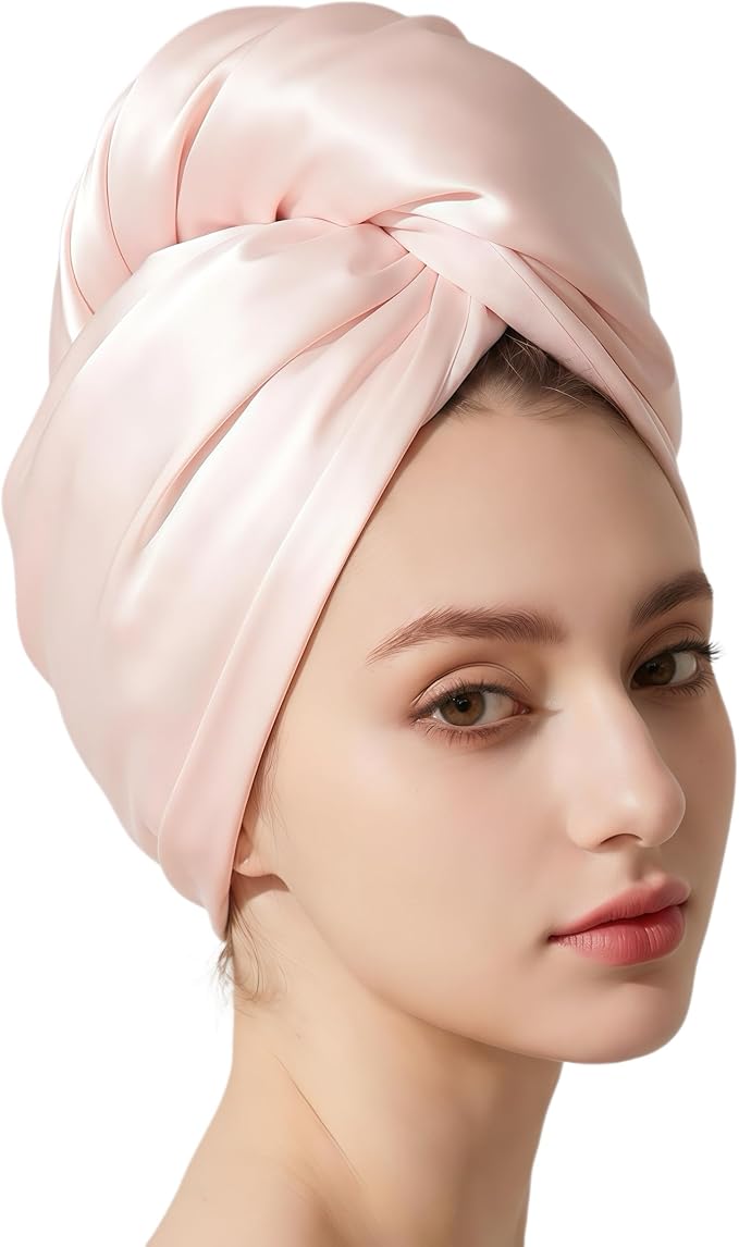 Satin Microfiber Hair Towel Wrap for Quick Drying & Anti-Frizz - Super Absorbent, Hair Turbans for Wet Hair, Ideal for Long, Short, Curly Hair (Light Pink)