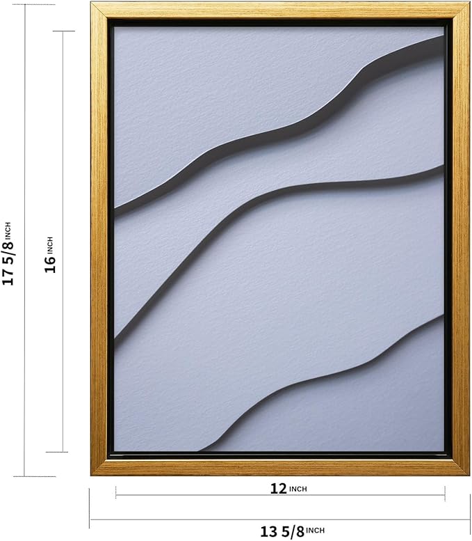 Monem Art Minimalist White Paper Waves Print - Abstract Scandinavian Texture Poster - Wall Decor for Living Room, Bedroom or Office - 12x16 Gold Framed CANVAS Wall Art by Mareike Bohmer