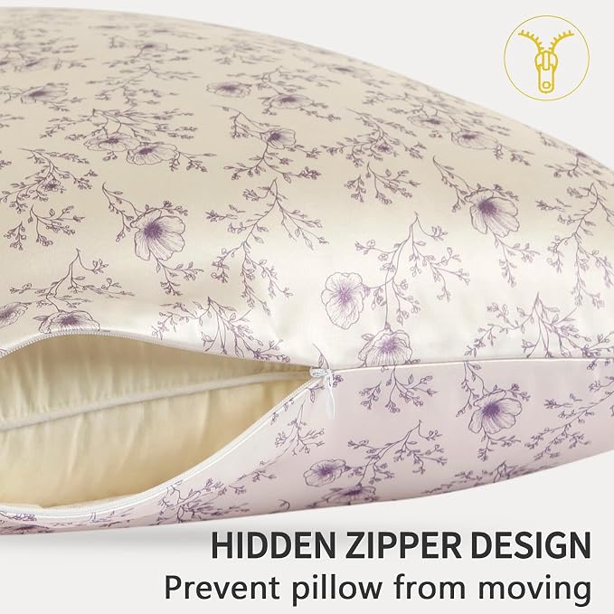 ZIMASILK 100% Pure Mulberry Silk Pillow Cases for Hair and Skin, Soft, Hypoallergenic & Smooth, Both Sides Grade 6A Silk, with Hidden Zipper, Gift for Women Men, 1pc (Queen 20"x30", Lilac Flower)