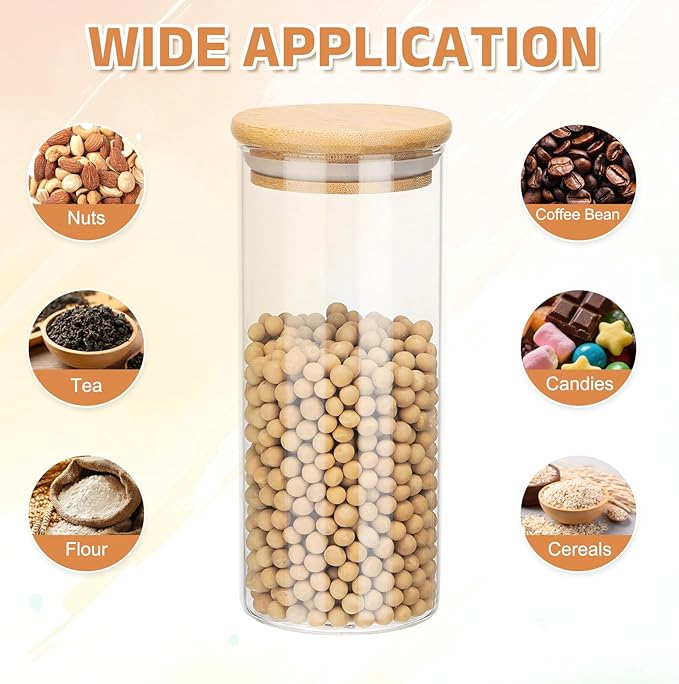 uxcell Glass Food Storage Jars 21.97oz Glass Canisters with Bamboo Airtight Wooden Lids Food Storage Container for Coffee Tea Sugar Candy Cookie Rice Flour Pasta Nuts Clear