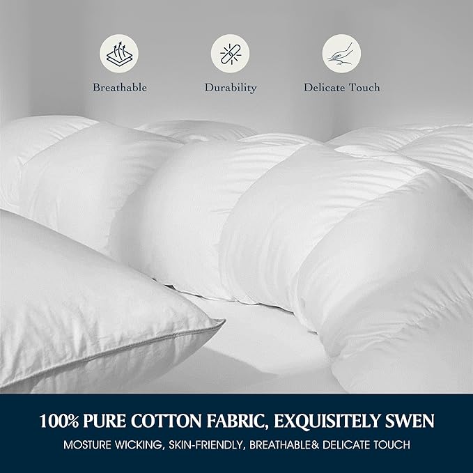 Serta Goose Feather Down Fiber Comforter Queen Size - 100% Cotton Cover Duvet Insert - Hotel Luxury Hypoallergenic Bedding Comforter All Season Medium Warmth 90 x 90 Inch White