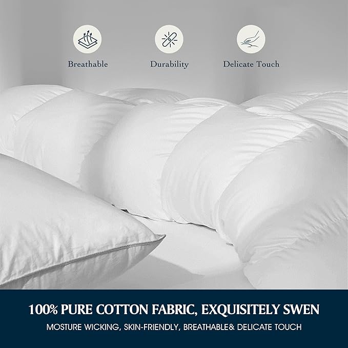 Serta Goose Feather Down Fiber Comforter King Size - 100% Cotton Cover Duvet Insert - Hotel Luxury Hypoallergenic Bedding Comforter Light Warmth 106 x 90 Inch White
