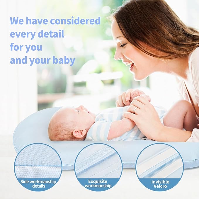 Pucmaoci Organic Waterproof Baby Lounger Covers | 100% Organic Cotton| Removable Cover with Waterproof Liner | Machine Washable and Dry (Cover only) (Blue)