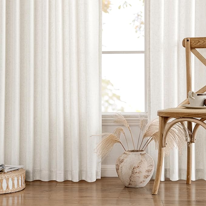 MIULEE Non-See-Through Privacy Linen Curtains 2 Panels, Light Filtering Window Curtains Farnhouse Textured Back Tab Semi Sheer Drapes for Bedroom Living Room, 52 x 120 Inches Long, Natural White