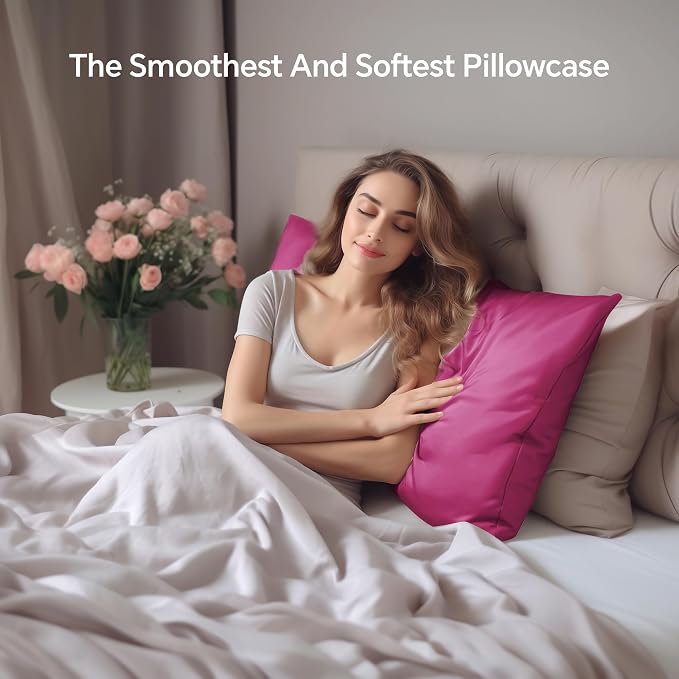 INFIIXSO Mulberry Silk Pillowcase for Hair and Skin, Silk Pillow Cases Queen Size with Hidden Zipper 20x30 Inches, Extraordinary Smooth and Soft Cooling Pillow Cases for Hot Sleepers(Hot Pink, 1 Pack)